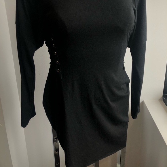 Cotton Bleu Black Mini Dress Tied at Sides - Picture 6 of 7